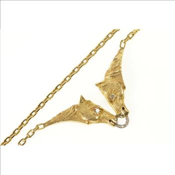 14K Kamm Gallery Diamond 3D Horse Chain Yellow Gold Necklace 20.5