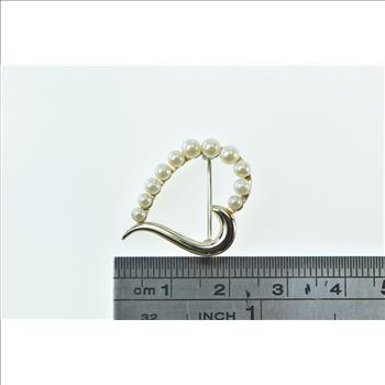 14K Krementz Pearl Heart Love Symbol Vintage Yellow Gold Pin/Brooch
