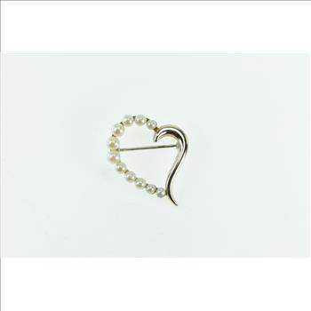 14K Krementz Pearl Heart Love Symbol Vintage Yellow Gold Pin/Brooch