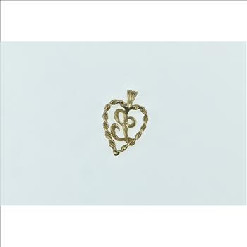 14K L Cursive Monogram Heart Love Symbol Yellow Gold Pendant