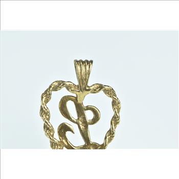 14K L Cursive Monogram Heart Love Symbol Yellow Gold Pendant