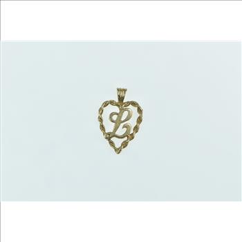 14K L Cursive Monogram Heart Love Symbol Yellow Gold Pendant