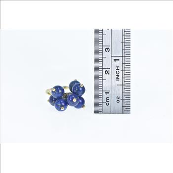 14K Lapis Lazuli Ball Bead Tassel Fringe Charm Yellow Gold Ring, Size 5.5
