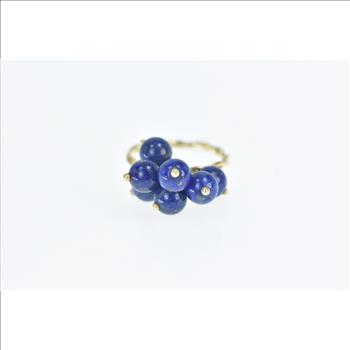 14K Lapis Lazuli Ball Bead Tassel Fringe Charm Yellow Gold Ring, Size 5.5