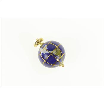 14K Lapis Stone Inlay Globe Planet Earth Vintage Yellow Gold Charm/Pendant