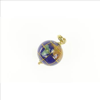14K Lapis Stone Inlay Globe Planet Earth Vintage Yellow Gold Charm/Pendant