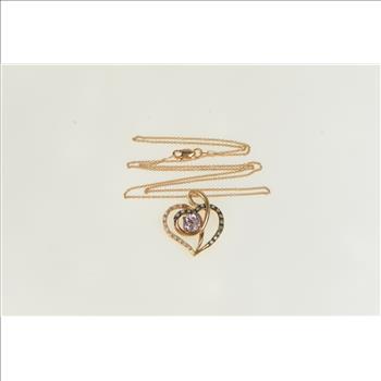 14K LeVian Amethyst Diamond Heart Ltd. Edit. Yellow Gold Necklace 18