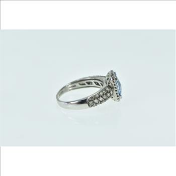 14K LeVian Blue Topaz Diamond Halo Designer White Gold Ring, Size 6.25