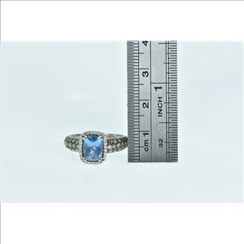 14K LeVian Blue Topaz Diamond Halo Designer White Gold Ring, Size 6.25