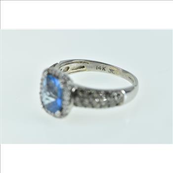 14K LeVian Blue Topaz Diamond Halo Designer White Gold Ring, Size 6.25