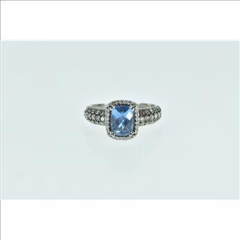 14K LeVian Blue Topaz Diamond Halo Designer White Gold Ring, Size 6.25