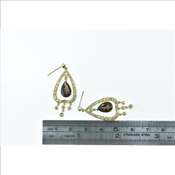 14K LeVian Smoky Quartz Yellow Sapphire Dangle Yellow Gold Earrings