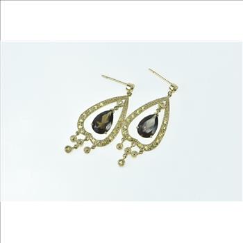 14K LeVian Smoky Quartz Yellow Sapphire Dangle Yellow Gold Earrings