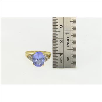 14K LeVian Tanzanite Diamond Cluster Statement Yellow Gold Ring, Size 6.75