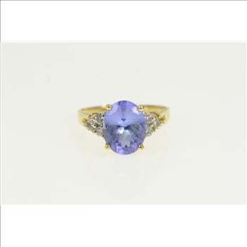 14K LeVian Tanzanite Diamond Cluster Statement Yellow Gold Ring, Size 6.75
