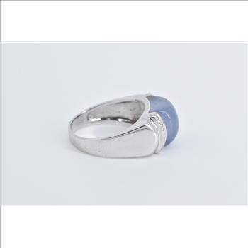 14K Lilac Jade Diamond Domed Fashion Statement White Gold Ring, Size 6.75