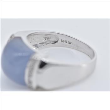 14K Lilac Jade Diamond Domed Fashion Statement White Gold Ring, Size 6.75
