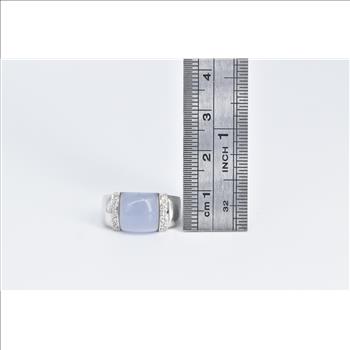 14K Lilac Jade Diamond Domed Fashion Statement White Gold Ring, Size 6.75