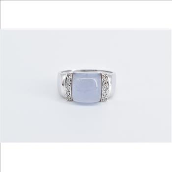 14K Lilac Jade Diamond Domed Fashion Statement White Gold Ring, Size 6.75