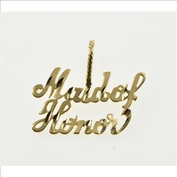 14K Maid of Honor Cursive Word Cut Out Yellow Gold Pendant