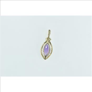 14K Marquise Amethyst Diamond Vintage Statement Yellow Gold Pendant