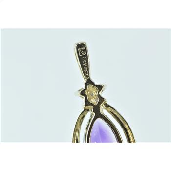 14K Marquise Amethyst Diamond Vintage Statement Yellow Gold Pendant