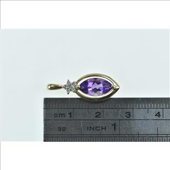 14K Marquise Amethyst Diamond Vintage Statement Yellow Gold Pendant