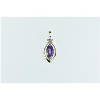 14K Marquise Amethyst Diamond Vintage Statement Yellow Gold Pendant