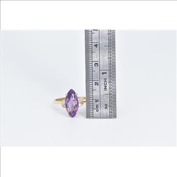 14K Marquise Amethyst Natural Diamond Cluster Yellow Gold Ring, Size 8.25
