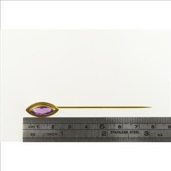 14K Marquise Amethyst Vintage Statement Yellow Gold Stick Pin