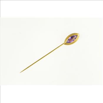 14K Marquise Amethyst Vintage Statement Yellow Gold Stick Pin