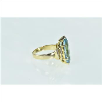 14K Marquise Blue Topaz Diamond Statement Yellow Gold Ring, Size 8