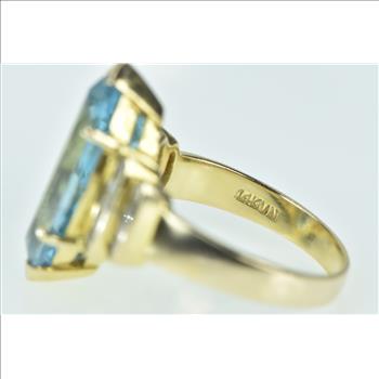 14K Marquise Blue Topaz Diamond Statement Yellow Gold Ring, Size 8