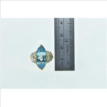 14K Marquise Blue Topaz Diamond Statement Yellow Gold Ring, Size 8