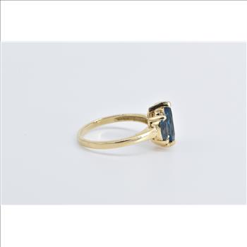 14K Marquise Blue Topaz Diamond Three Stone Yellow Gold Ring, Size 6.5