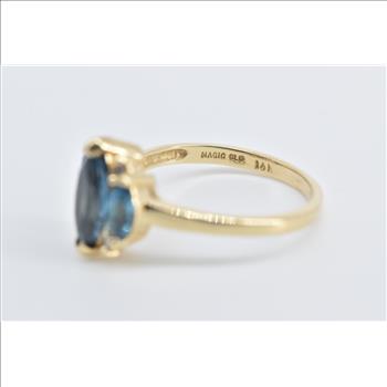 14K Marquise Blue Topaz Diamond Three Stone Yellow Gold Ring, Size 6.5