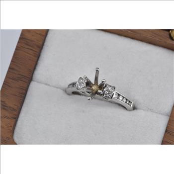 14K Marquise Diamond Engagement Setting White Gold Ring, Size 5.5