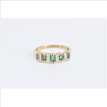 14K Marquise Emerald Diamond Vintage Band Yellow Gold Ring, Size 7.5 ...