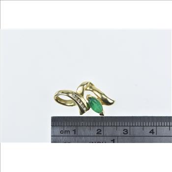 14K Marquise Emerald Diamond Wavy Yellow Gold Pendant
