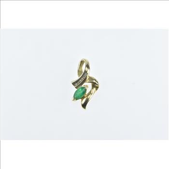 14K Marquise Emerald Diamond Wavy Yellow Gold Pendant