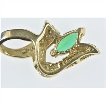 14K Marquise Emerald Diamond Wavy Yellow Gold Pendant