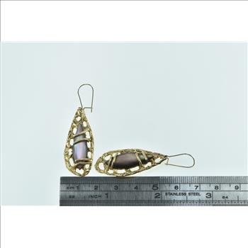 14K Marquise Mother of Pearl Vintage Dangle Yellow Gold Earrings