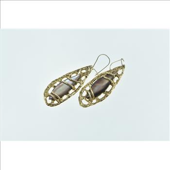 14K Marquise Mother of Pearl Vintage Dangle Yellow Gold Earrings