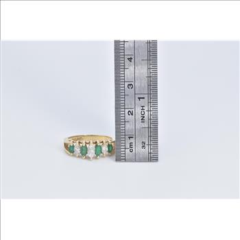 14K Marquise Natural Diamond Emerald Statement Yellow Gold Ring, Size 6.5