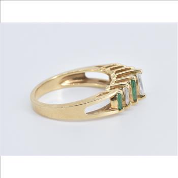 14K Marquise Natural Diamond Emerald Statement Yellow Gold Ring, Size 6.5