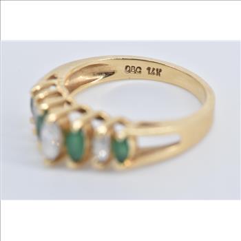 14K Marquise Natural Diamond Emerald Statement Yellow Gold Ring, Size 6.5