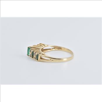 14K Marquise Natural Emerald Diamond Vintage Yellow Gold Ring, Size 8