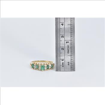 14K Marquise Natural Emerald Diamond Vintage Yellow Gold Ring, Size 8