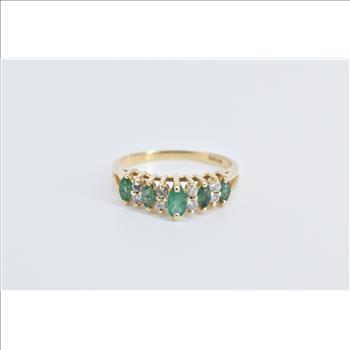 14K Marquise Natural Emerald Diamond Vintage Yellow Gold Ring, Size 8