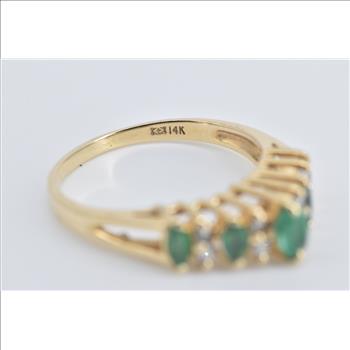 14K Marquise Natural Emerald Diamond Vintage Yellow Gold Ring, Size 8